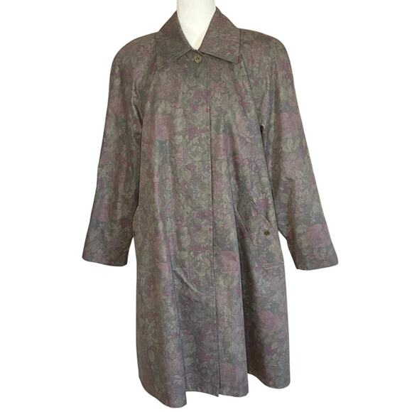 VTG London Fog Raincoat Women's 10 Dusty Floral Print Trench Coat Classic 80's - Picture 1 of 14